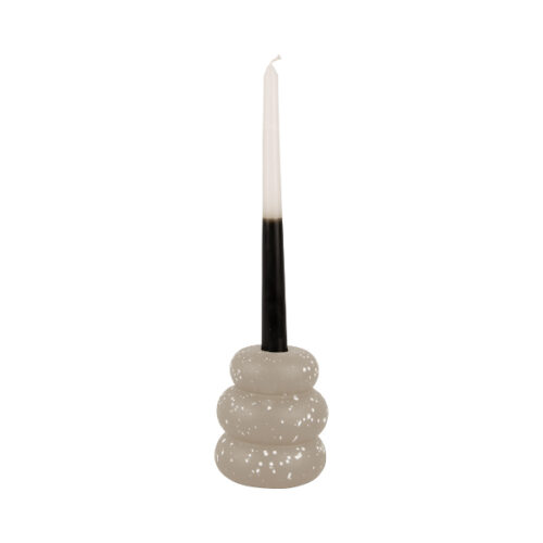 Cement Candleholder Speckled Rings Grey