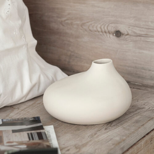 Low Beige Ceramic Vase